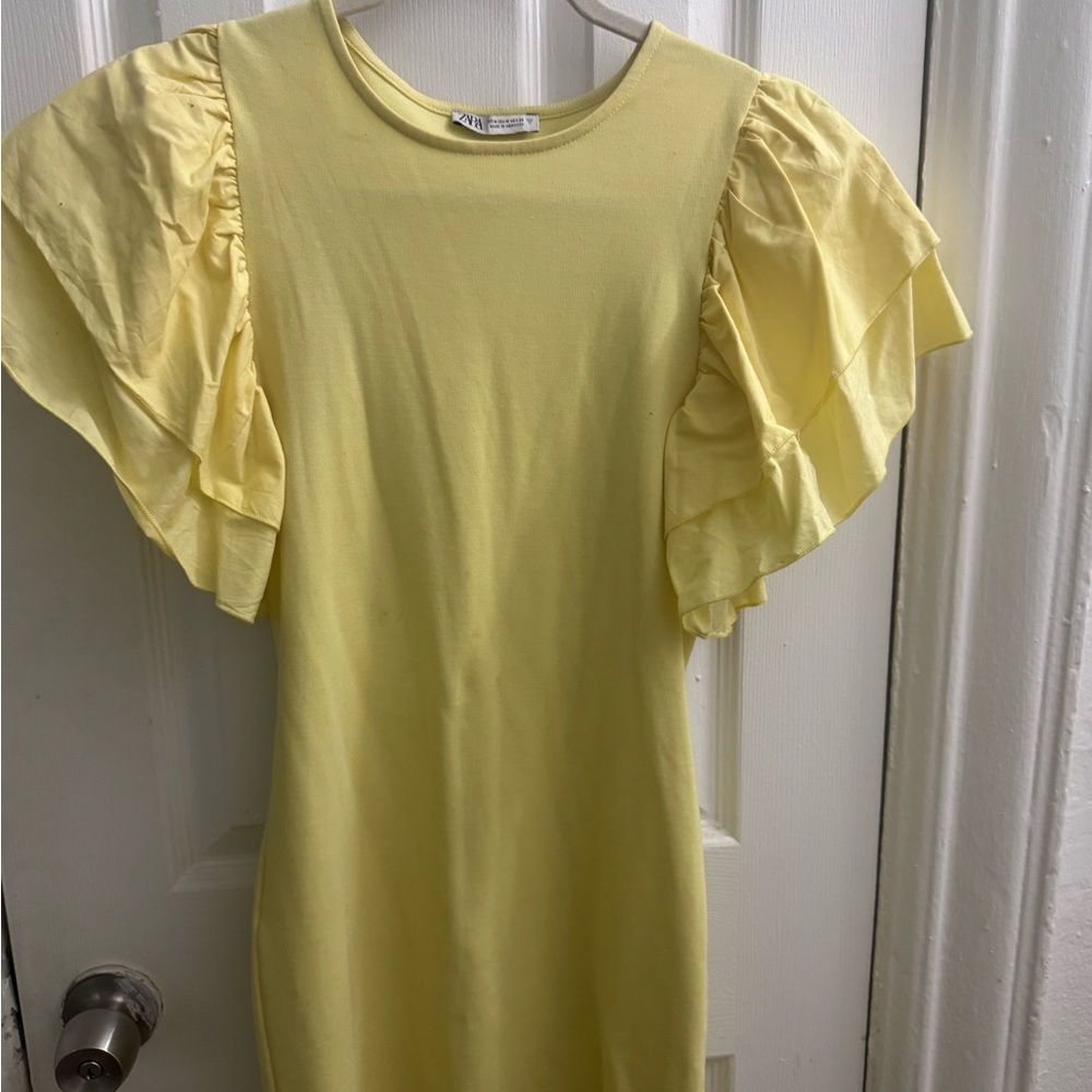 Zara Yellow Ruffle Sleeve Dress